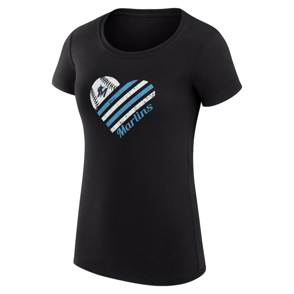 Miami Marlins G-III 4Her by Carl Banks Women's Super-Slim Fit Lightweight Heart Graphic T-Shirt - Black - MLB Online
