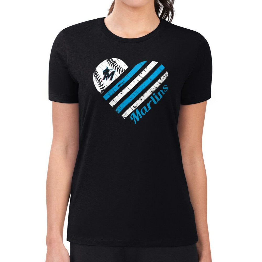 Miami Marlins G-III 4Her by Carl Banks Women's Super-Slim Fit Lightweight Heart Graphic T-Shirt - Black - MLB Online