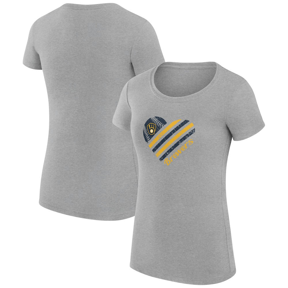 Milwaukee Brewers G-III 4Her by Carl Banks Women's Super-Slim Fit Lightweight Heart Graphic T-Shirt - Heather Gray - MLB Discount