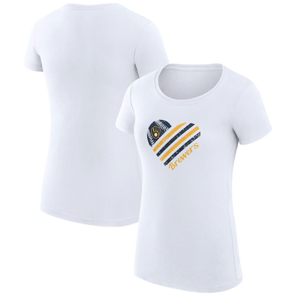 Milwaukee Brewers G-III 4Her by Carl Banks Women's Super-Slim Fit Lightweight Heart Graphic T-Shirt - White - MLB Sale