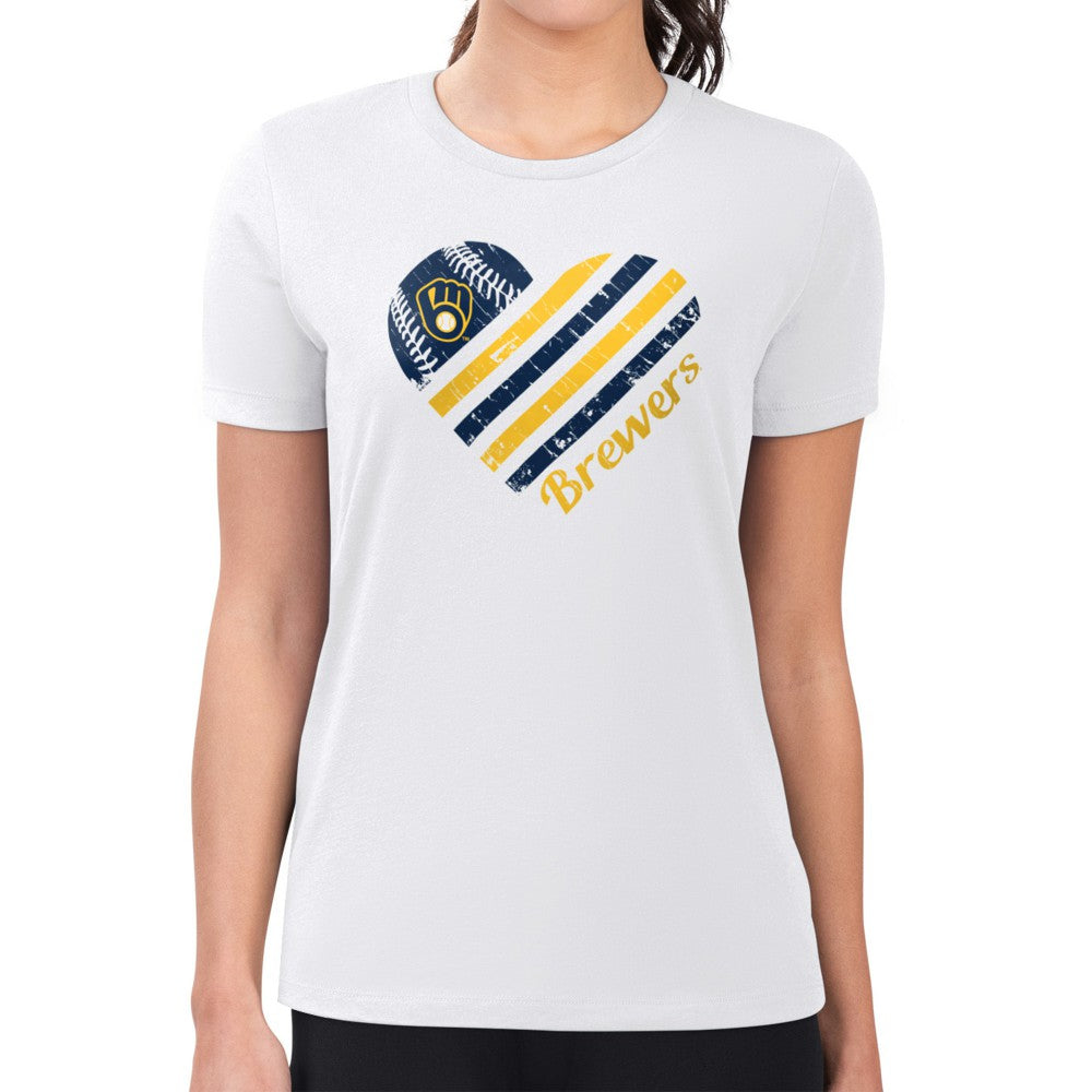 Milwaukee Brewers G-III 4Her by Carl Banks Women's Super-Slim Fit Lightweight Heart Graphic T-Shirt - White - MLB Sale