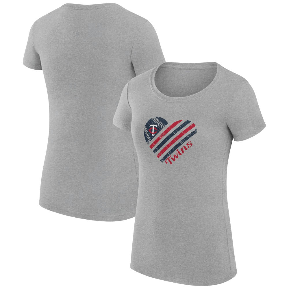 Minnesota Twins G-III 4Her by Carl Banks Women's Super-Slim Fit Lightweight Heart Graphic T-Shirt - Heather Gray - MLB Discount