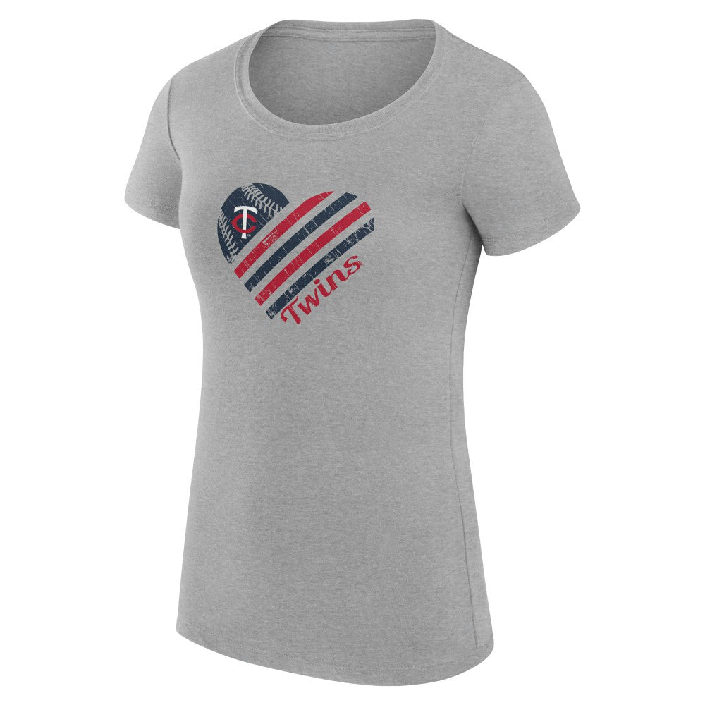 Minnesota Twins G-III 4Her by Carl Banks Women's Super-Slim Fit Lightweight Heart Graphic T-Shirt - Heather Gray - MLB Discount