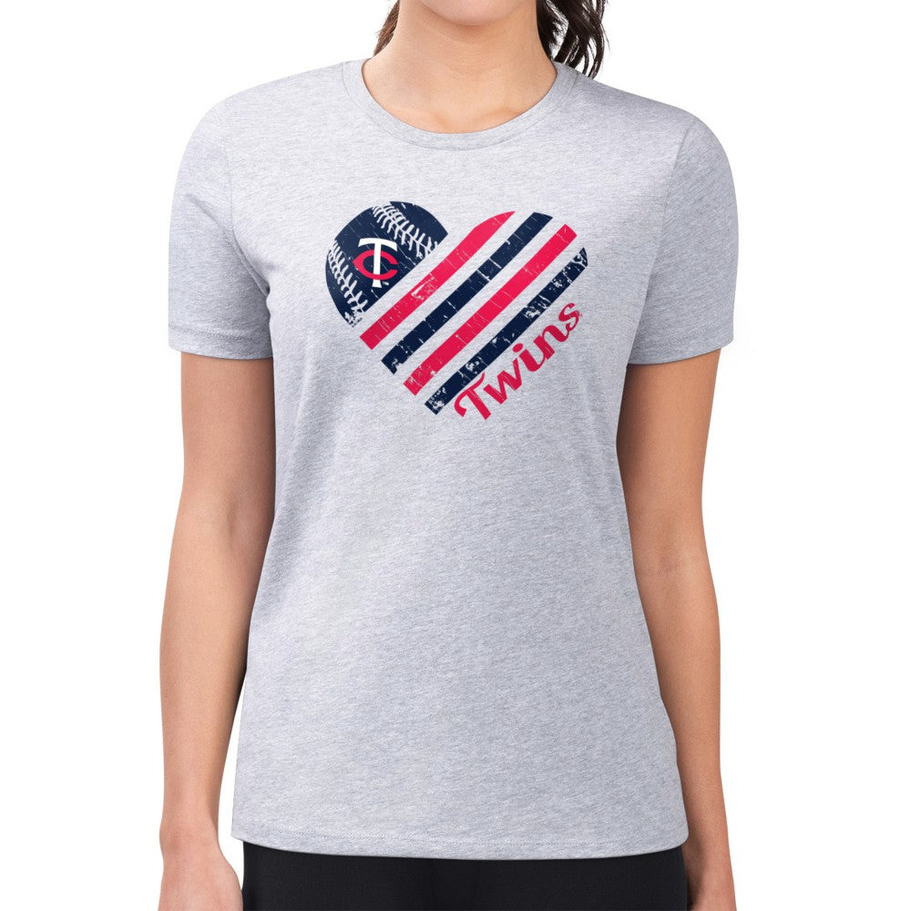 Minnesota Twins G-III 4Her by Carl Banks Women's Super-Slim Fit Lightweight Heart Graphic T-Shirt - Heather Gray - MLB Discount