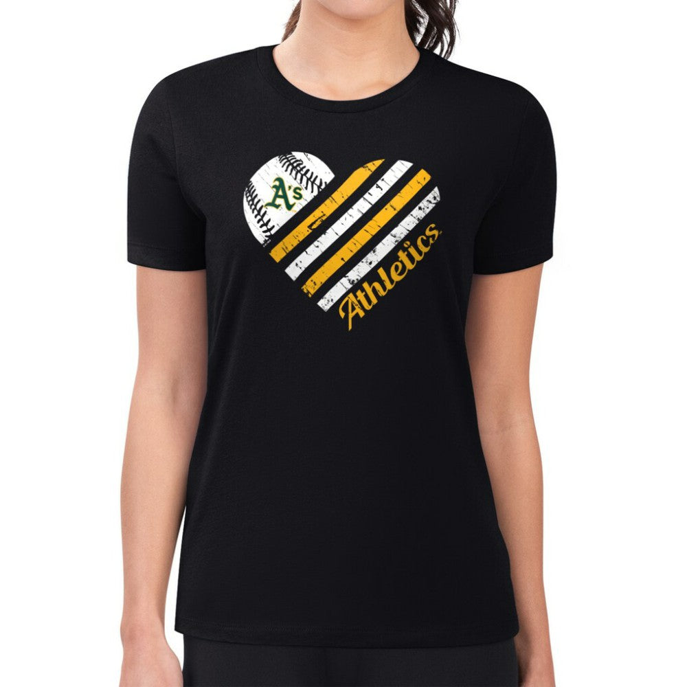 Athletics G-III 4Her by Carl Banks Women's Super-Slim Fit Lightweight Heart Graphic T-Shirt - Black - MLB Lifestyle