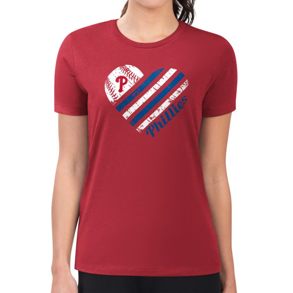 Philadelphia Phillies G-III 4Her by Carl Banks Women's Super-Slim Fit Lightweight Heart Graphic T-Shirt - Red - MLB on Sale