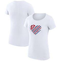 Philadelphia Phillies G-III 4Her by Carl Banks Women's Super-Slim Fit Lightweight Heart Graphic T-Shirt - White - MLB Lifestyle
