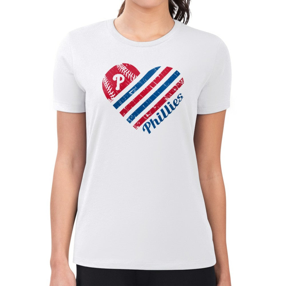 Philadelphia Phillies G-III 4Her by Carl Banks Women's Super-Slim Fit Lightweight Heart Graphic T-Shirt - White - MLB Lifestyle