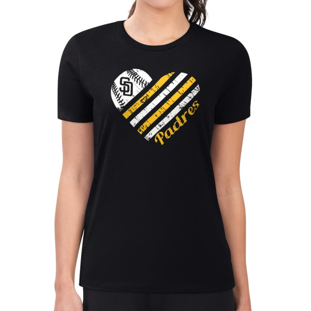 San Diego Padres G-III 4Her by Carl Banks Women's Super-Slim Fit Lightweight Heart Graphic T-Shirt - Black - MLB on Sale