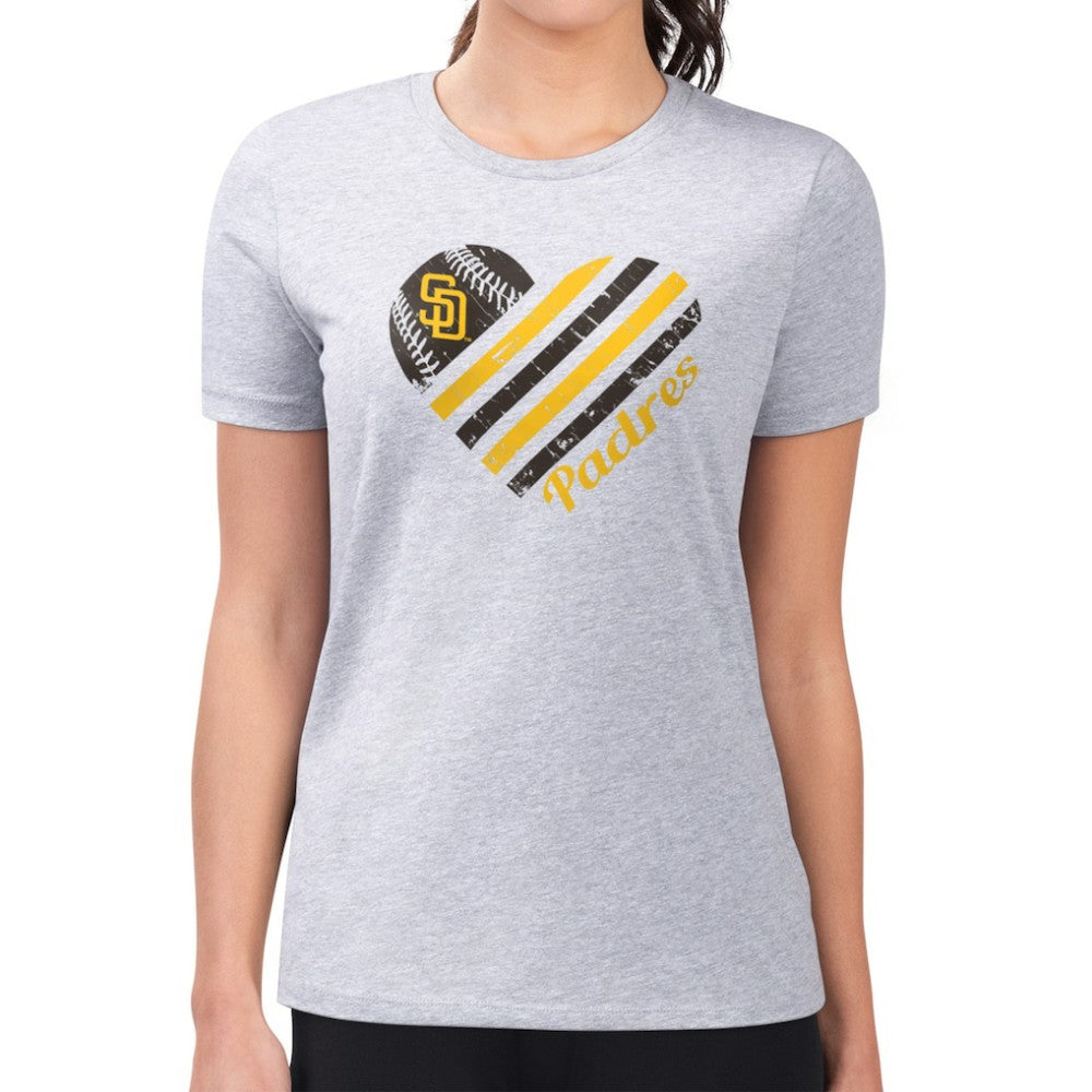 San Diego Padres G-III 4Her by Carl Banks Women's Super-Slim Fit Lightweight Heart Graphic T-Shirt - Heather Gray - MLB Lifestyle