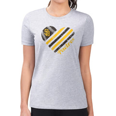 San Diego Padres G-III 4Her by Carl Banks Women's Super-Slim Fit Lightweight Heart Graphic T-Shirt - Heather Gray - MLB Lifestyle