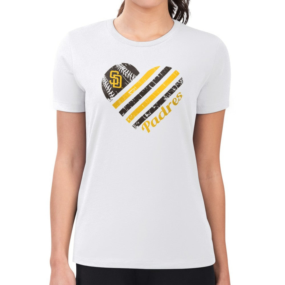 San Diego Padres G-III 4Her by Carl Banks Women's Super-Slim Fit Lightweight Heart Graphic T-Shirt - White - MLB Sale