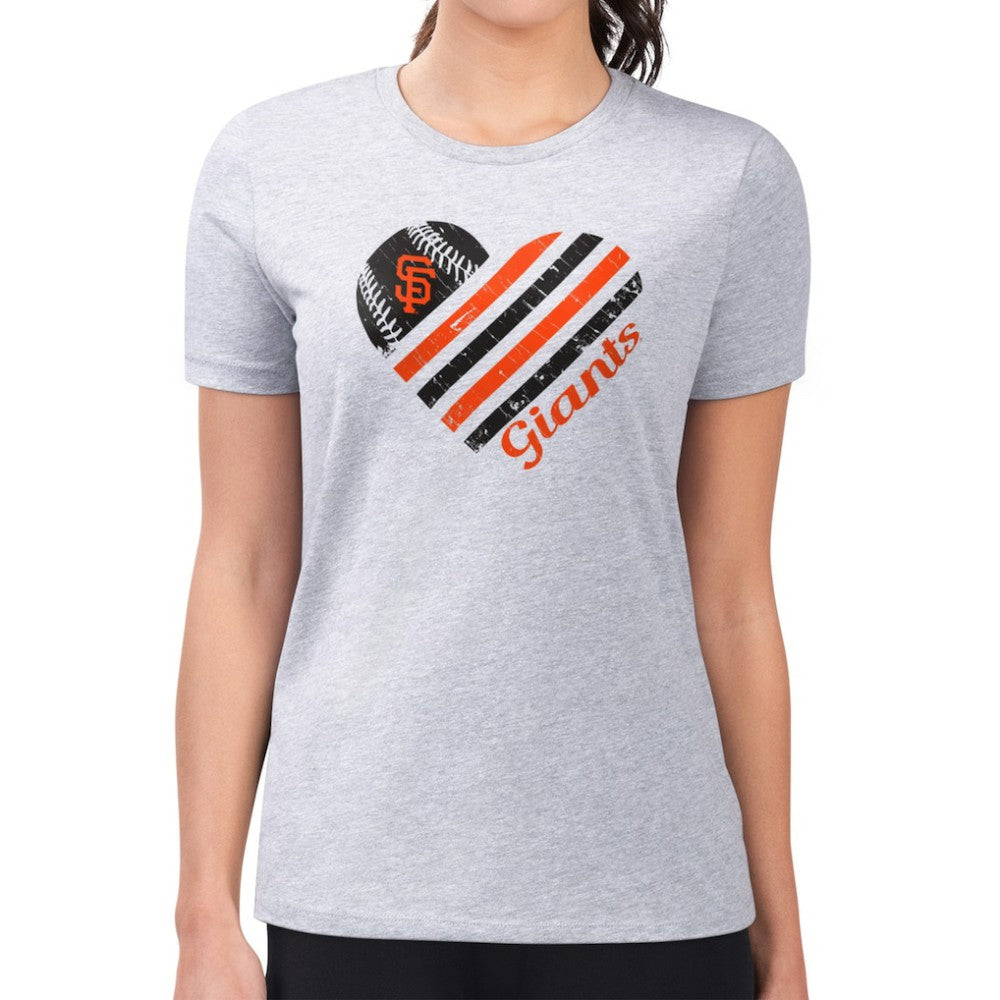 San Francisco Giants G-III 4Her by Carl Banks Women's Super-Slim Fit Lightweight Heart Graphic T-Shirt - Heather Gray - MLB Lifestyle