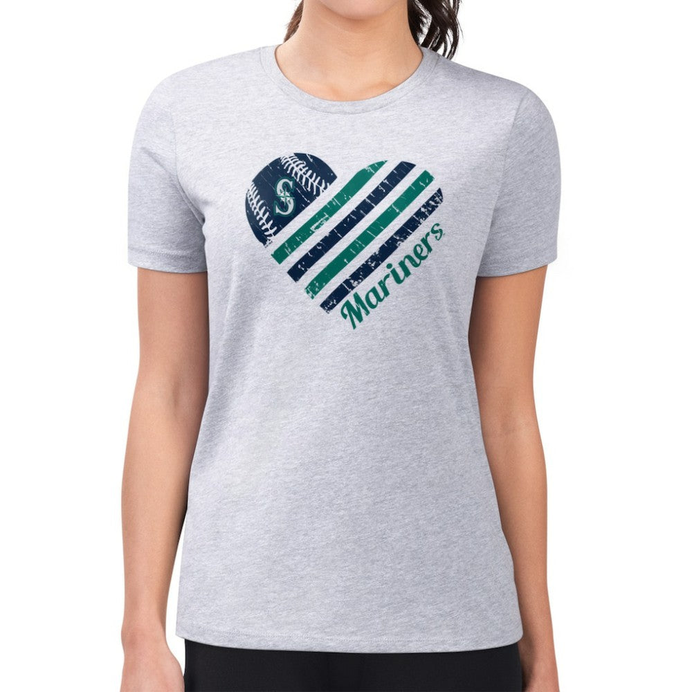 Seattle Mariners G-III 4Her by Carl Banks Women's Super-Slim Fit Lightweight Heart Graphic T-Shirt - Heather Gray - MLB Online