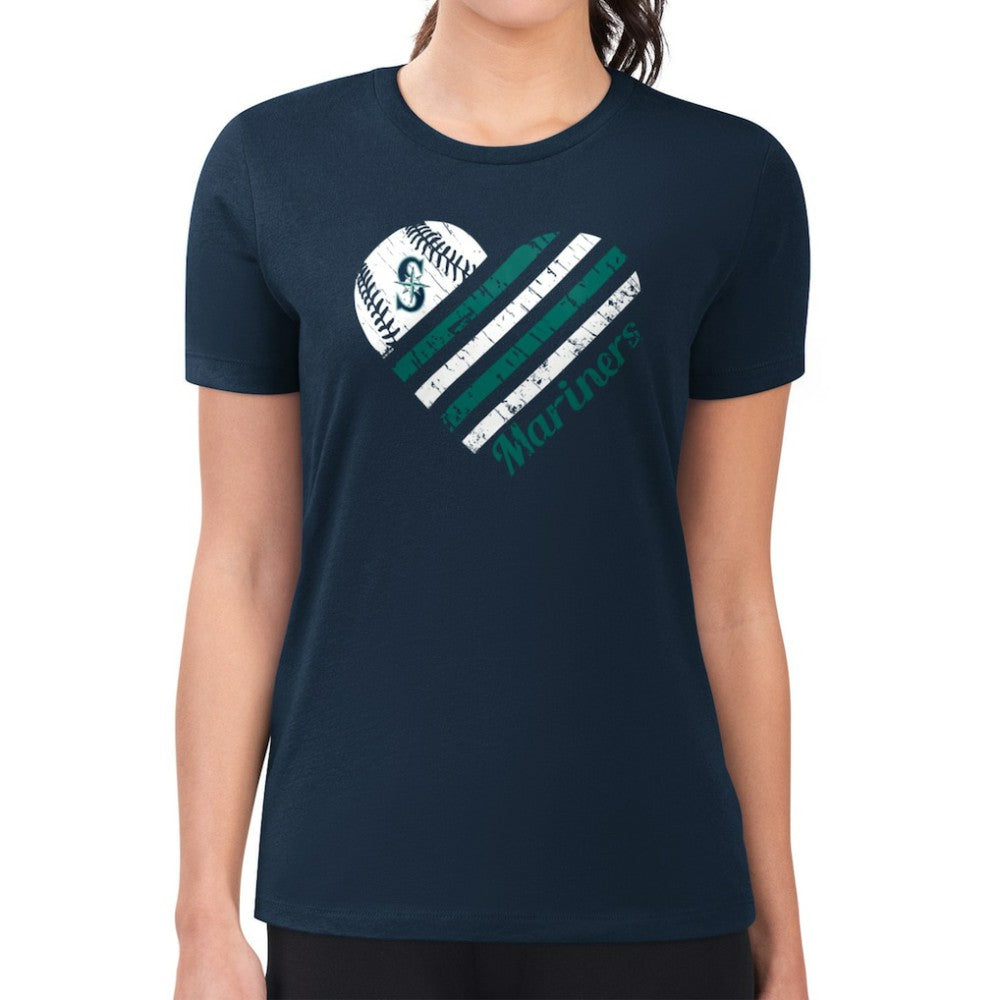 Seattle Mariners G-III 4Her by Carl Banks Women's Super-Slim Fit Lightweight Heart Graphic T-Shirt - Navy - MLB Discount