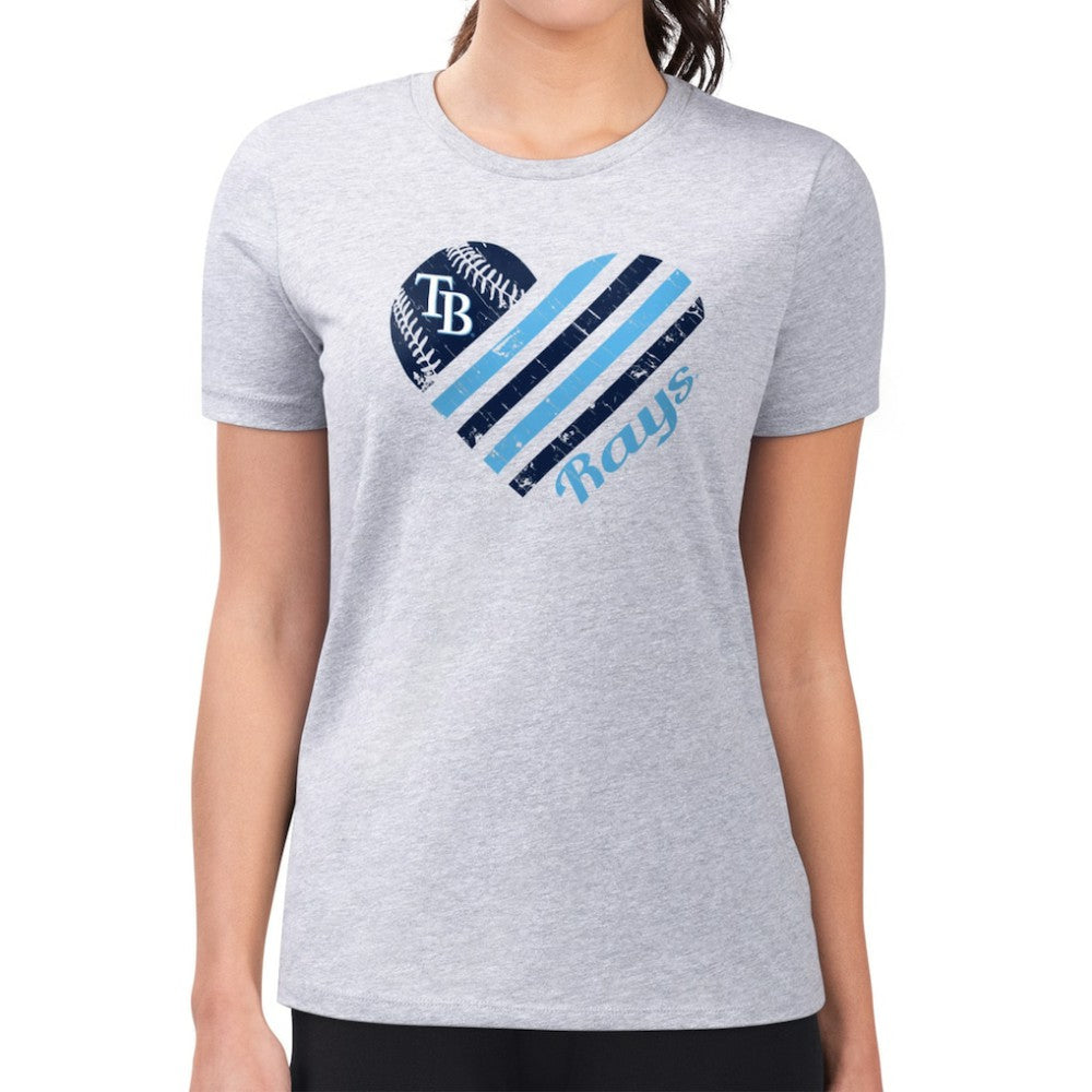 Tampa Bay Rays G-III 4Her by Carl Banks Women's Super-Slim Fit Lightweight Heart Graphic T-Shirt - Heather Gray - MLB Lifestyle