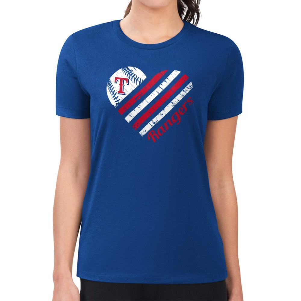 Texas Rangers G-III 4Her by Carl Banks Women's Super-Slim Fit Lightweight Heart Graphic T-Shirt - Royal - MLB Lifestyle