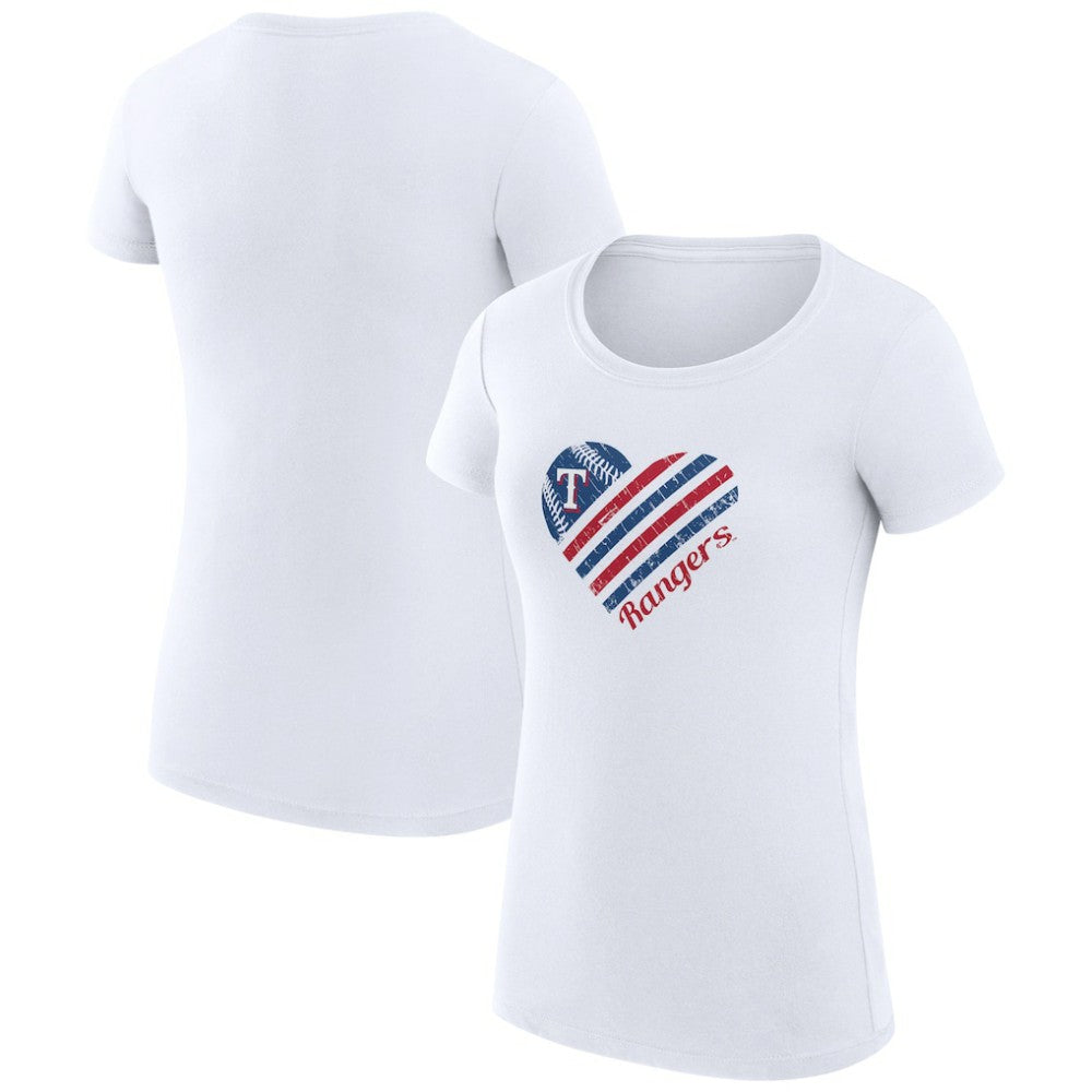 Texas Rangers G-III 4Her by Carl Banks Women's Super-Slim Fit Lightweight Heart Graphic T-Shirt - White - MLB Lifestyle