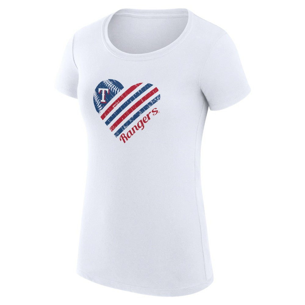 Texas Rangers G-III 4Her by Carl Banks Women's Super-Slim Fit Lightweight Heart Graphic T-Shirt - White - MLB Lifestyle