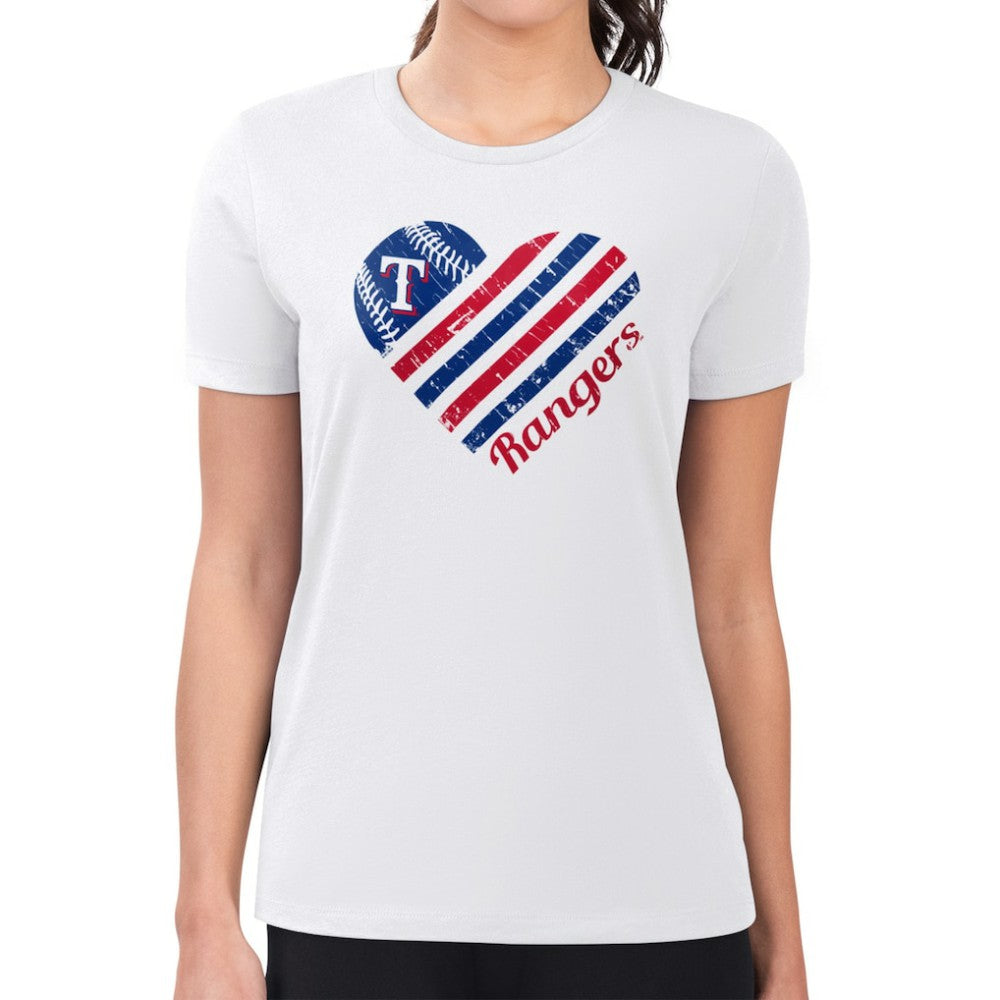 Texas Rangers G-III 4Her by Carl Banks Women's Super-Slim Fit Lightweight Heart Graphic T-Shirt - White - MLB Lifestyle