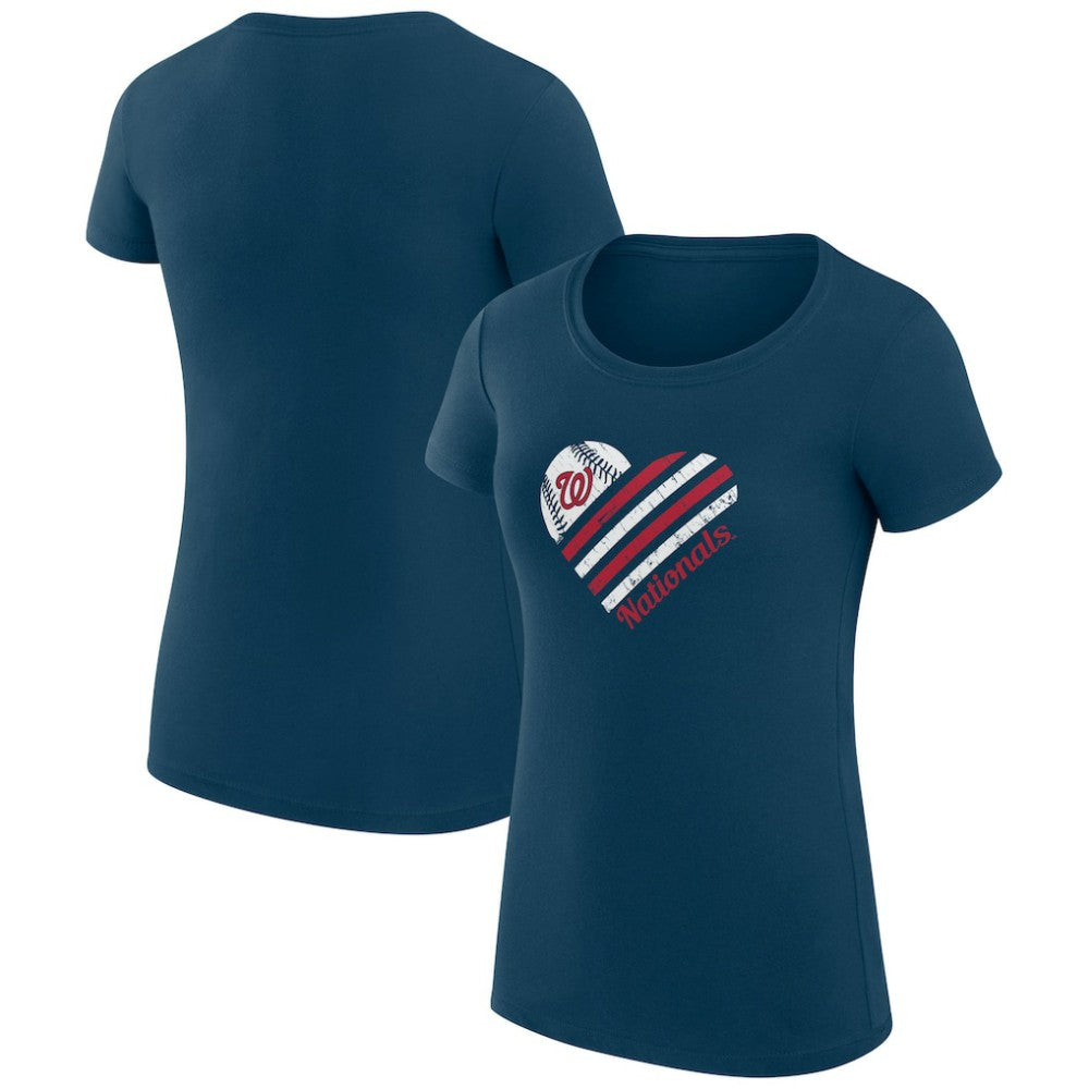 Washington Nationals G-III 4Her by Carl Banks Women's Super-Slim Fit Lightweight Heart Graphic T-Shirt - Navy - MLB Lifestyle