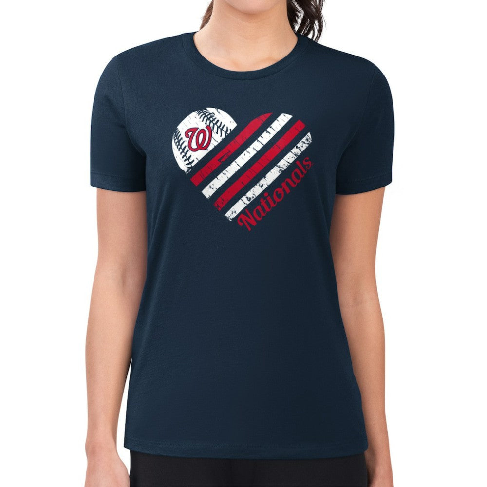 Washington Nationals G-III 4Her by Carl Banks Women's Super-Slim Fit Lightweight Heart Graphic T-Shirt - Navy - MLB Lifestyle