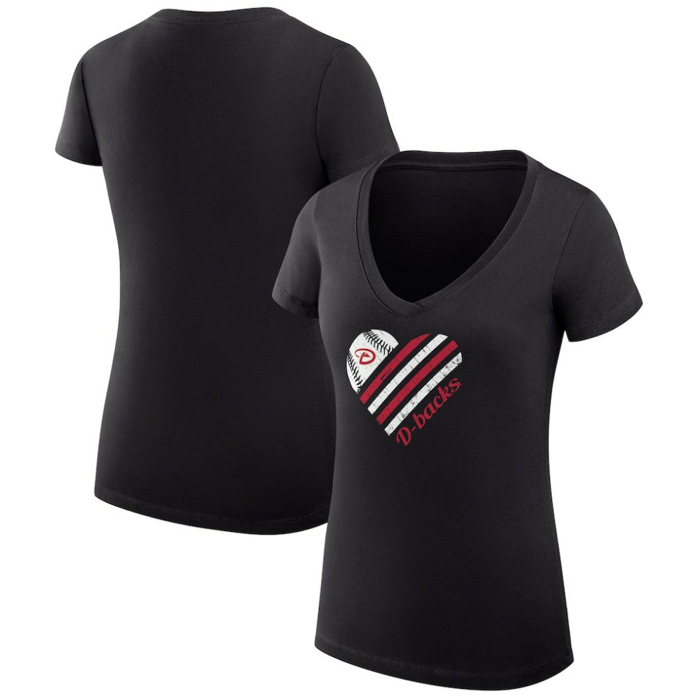 Arizona Diamondbacks G-III 4Her by Carl Banks Women's Super-Slim Fit Lightweight Heart V-Neck T-Shirt - Black - MLB Discount