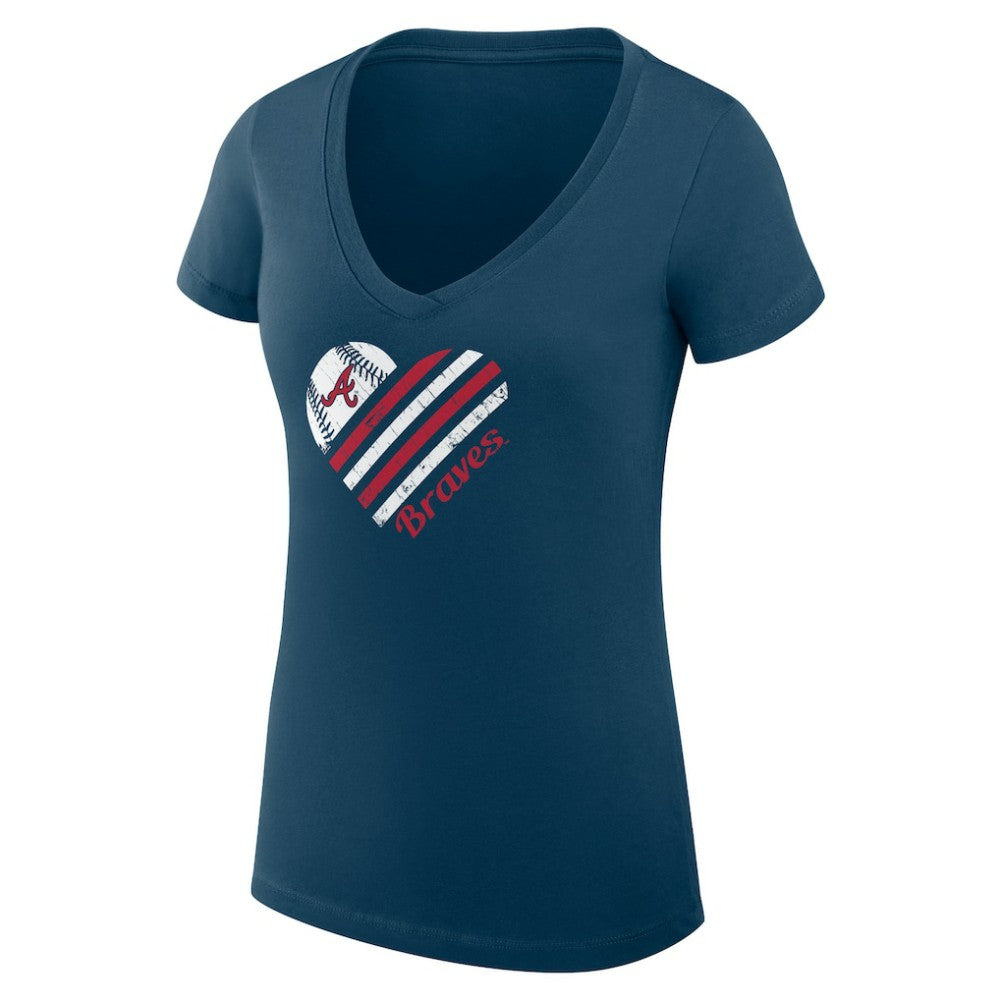Atlanta Braves G-III 4Her by Carl Banks Women's Super-Slim Fit Lightweight Heart V-Neck T-Shirt - Navy - MLB Online