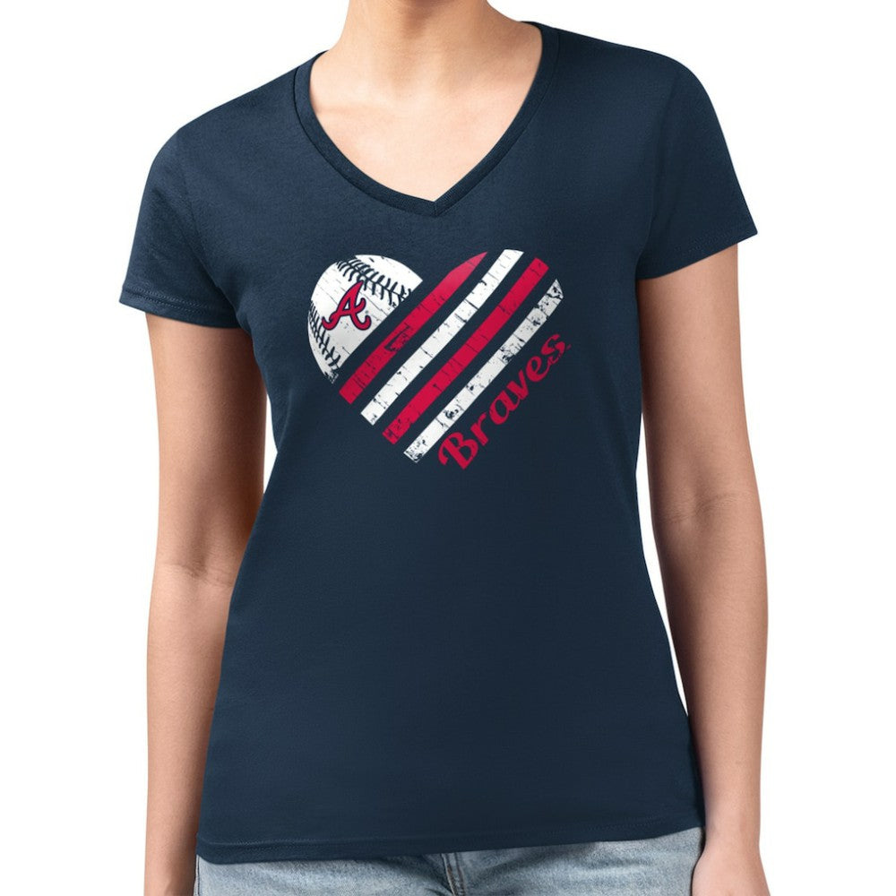 Atlanta Braves G-III 4Her by Carl Banks Women's Super-Slim Fit Lightweight Heart V-Neck T-Shirt - Navy - MLB Online