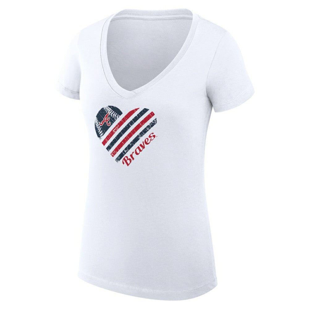 Atlanta Braves G-III 4Her by Carl Banks Women's Super-Slim Fit Lightweight Heart V-Neck T-Shirt - White - MLB Sale
