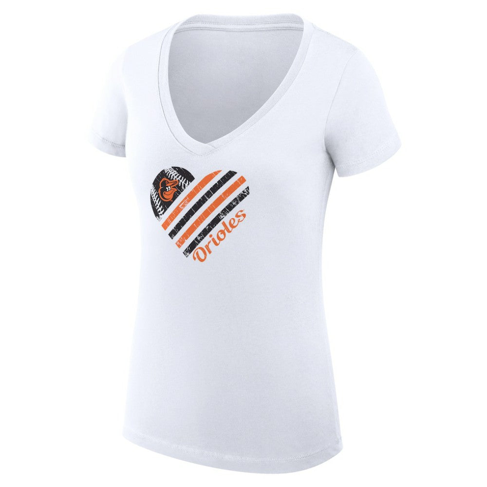 Baltimore Orioles G-III 4Her by Carl Banks Women's Super-Slim Fit Lightweight Heart V-Neck T-Shirt - White - MLB Online