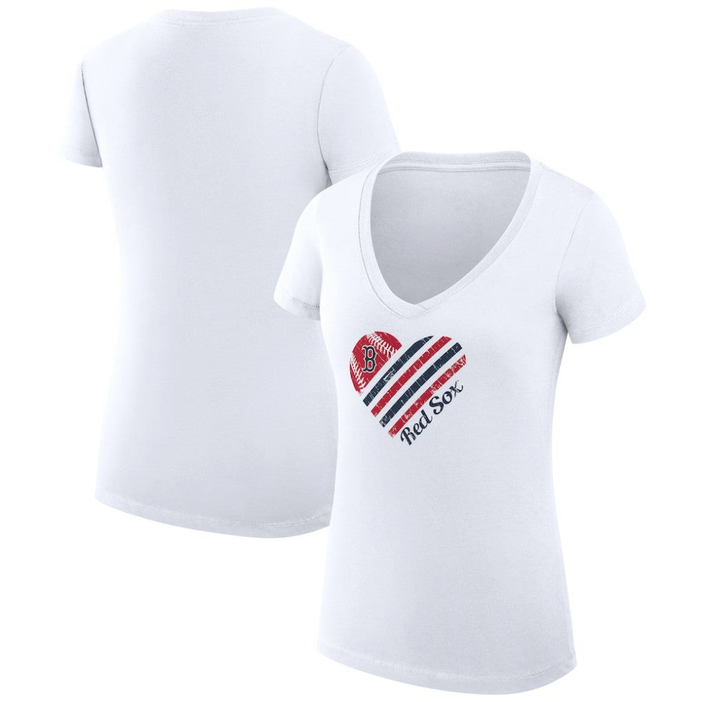 Boston Red Sox G-III 4Her by Carl Banks Women's Super-Slim Fit Lightweight Heart V-Neck T-Shirt - White - MLB Online