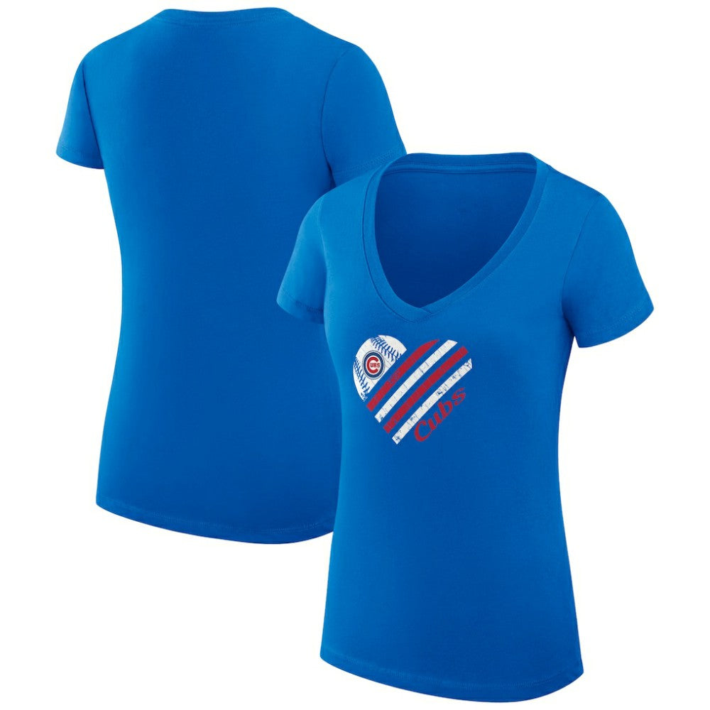 Chicago Cubs G-III 4Her by Carl Banks Women's Super-Slim Fit Lightweight Heart V-Neck T-Shirt - Royal - MLB Sale