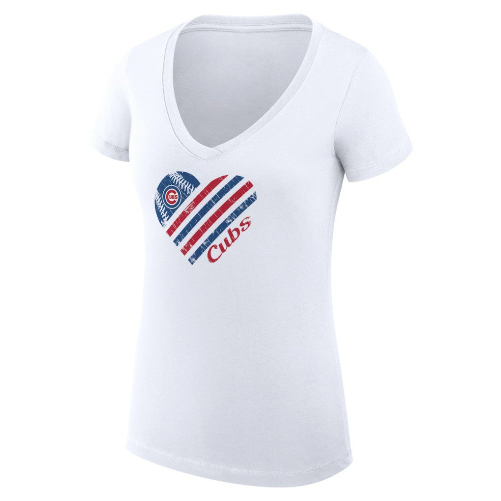 Chicago Cubs G-III 4Her by Carl Banks Women's Super-Slim Fit Lightweight Heart V-Neck T-Shirt - White - MLB Sale