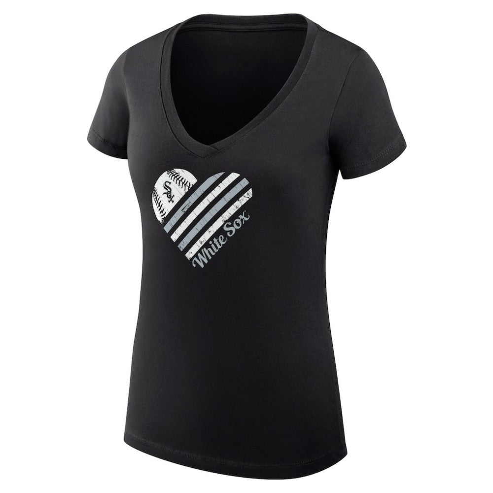 Chicago White Sox G-III 4Her by Carl Banks Women's Super-Slim Fit Lightweight Heart V-Neck T-Shirt - Black - MLB Online
