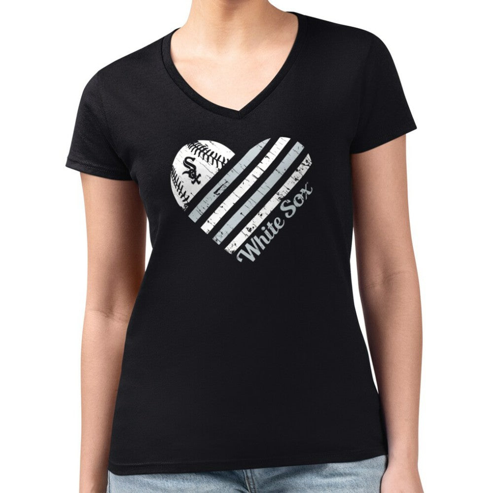 Chicago White Sox G-III 4Her by Carl Banks Women's Super-Slim Fit Lightweight Heart V-Neck T-Shirt - Black - MLB Online