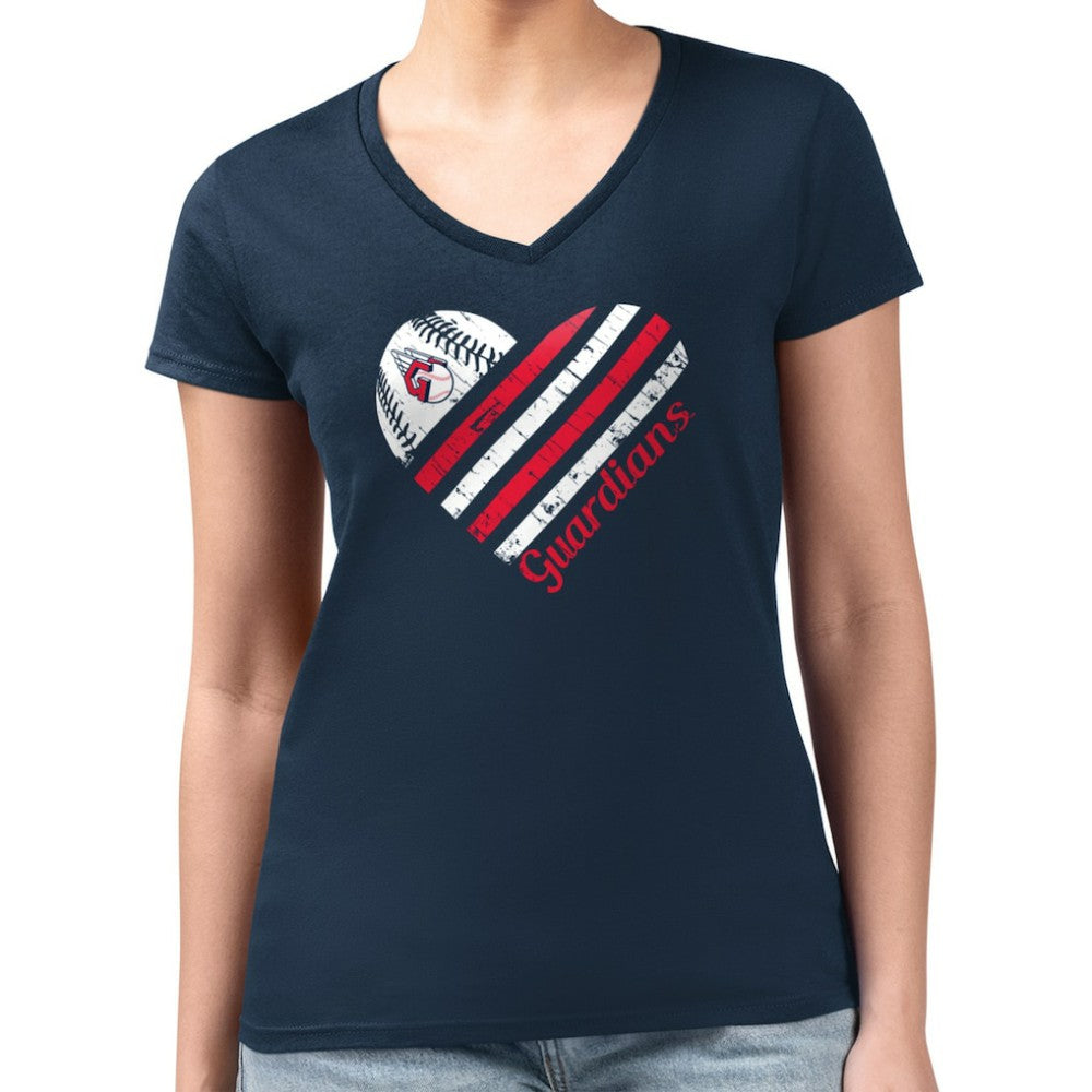 Cleveland Guardians G-III 4Her by Carl Banks Women's Super-Slim Fit Lightweight Heart V-Neck T-Shirt - Navy - MLB Lifestyle