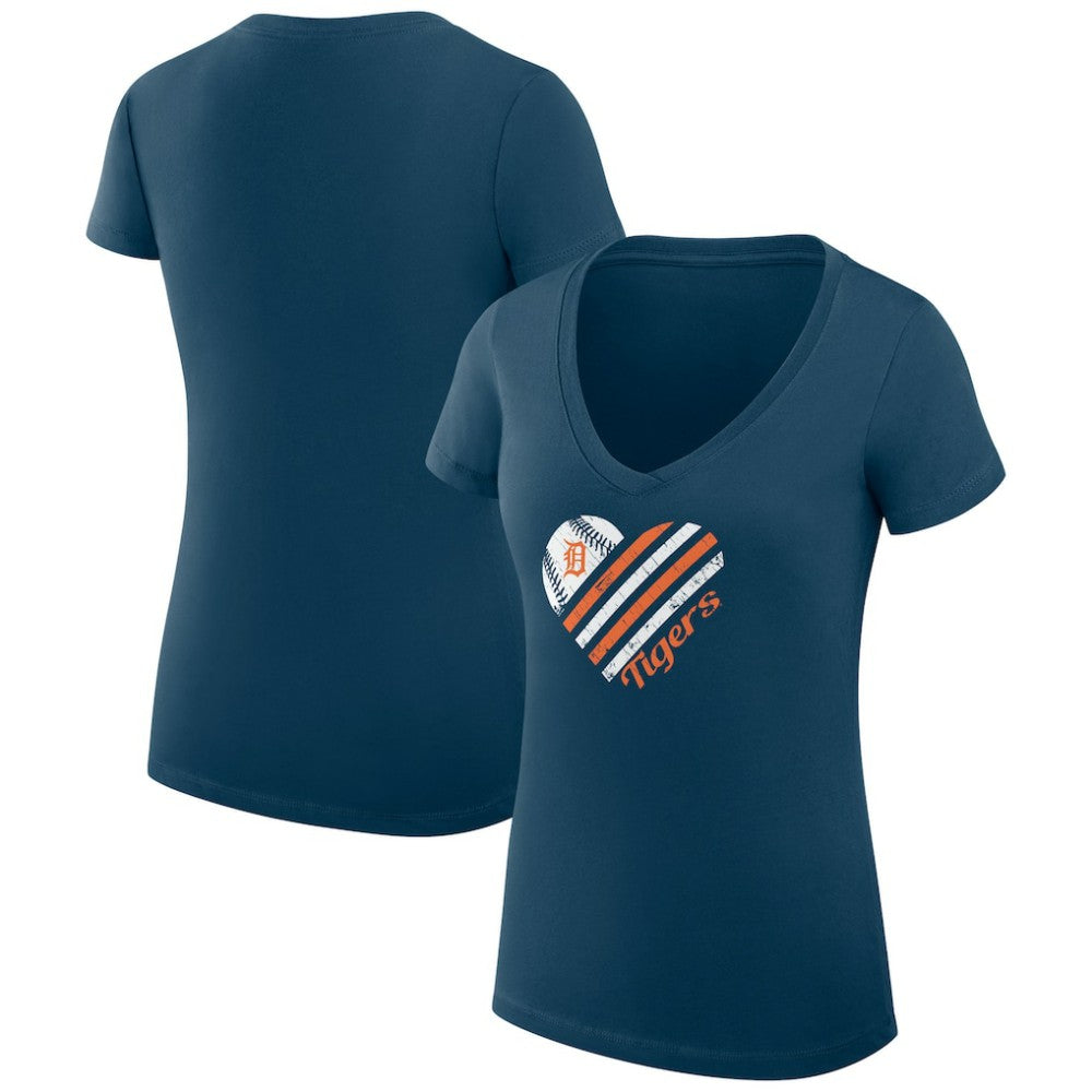 Detroit Tigers G-III 4Her by Carl Banks Women's Super-Slim Fit Lightweight Heart V-Neck T-Shirt - Navy - MLB Sale