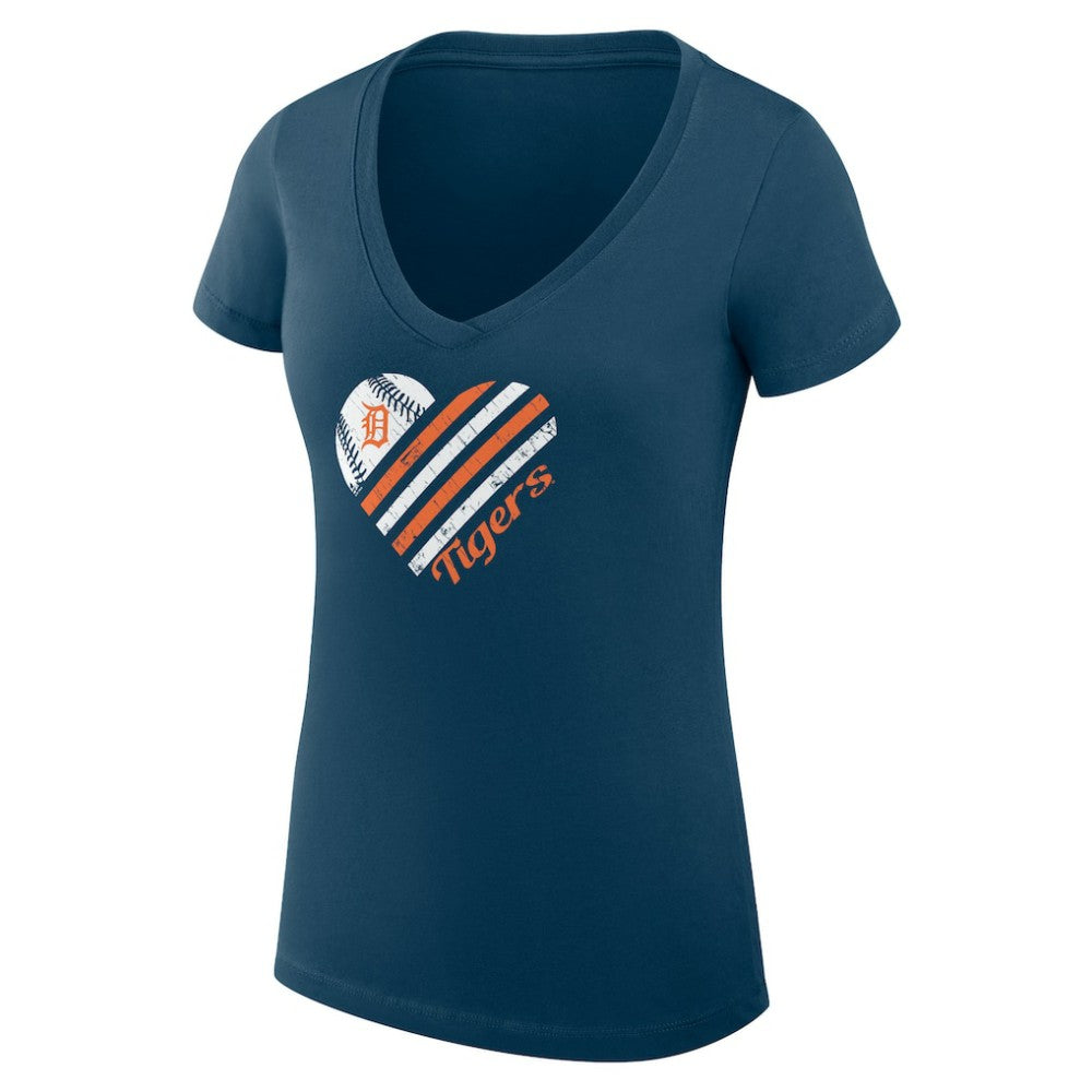 Detroit Tigers G-III 4Her by Carl Banks Women's Super-Slim Fit Lightweight Heart V-Neck T-Shirt - Navy - MLB Sale