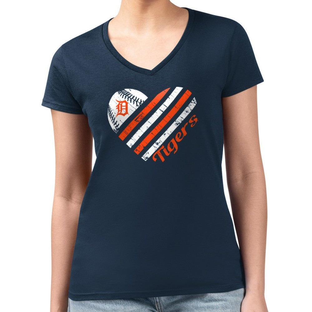 Detroit Tigers G-III 4Her by Carl Banks Women's Super-Slim Fit Lightweight Heart V-Neck T-Shirt - Navy - MLB Sale