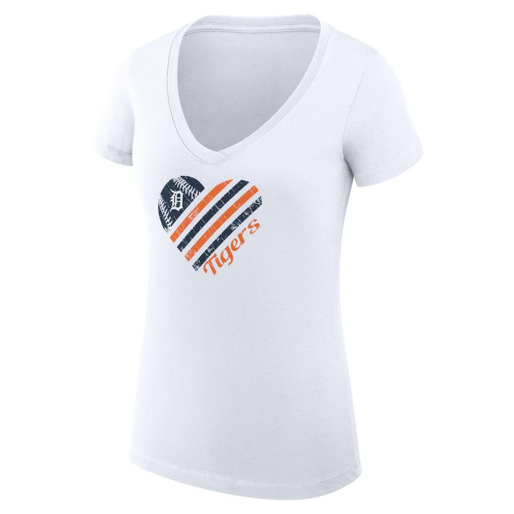 Detroit Tigers G-III 4Her by Carl Banks Women's Super-Slim Fit Lightweight Heart V-Neck T-Shirt - White - MLB Sale
