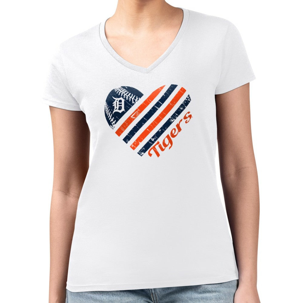 Detroit Tigers G-III 4Her by Carl Banks Women's Super-Slim Fit Lightweight Heart V-Neck T-Shirt - White - MLB Sale