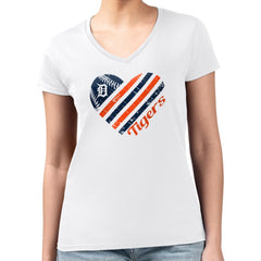 Detroit Tigers G-III 4Her by Carl Banks Women's Super-Slim Fit Lightweight Heart V-Neck T-Shirt - White - MLB Sale