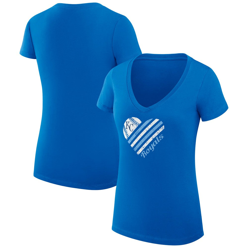 Kansas City Royals G-III 4Her by Carl Banks Women's Super-Slim Fit Lightweight Heart V-Neck T-Shirt - Royal - MLB on Sale