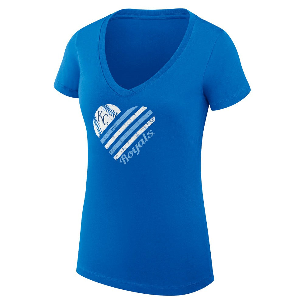Kansas City Royals G-III 4Her by Carl Banks Women's Super-Slim Fit Lightweight Heart V-Neck T-Shirt - Royal - MLB on Sale