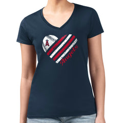 Los Angeles Angels G-III 4Her by Carl Banks Women's Super-Slim Fit Lightweight Heart V-Neck T-Shirt - Navy - MLB Sale