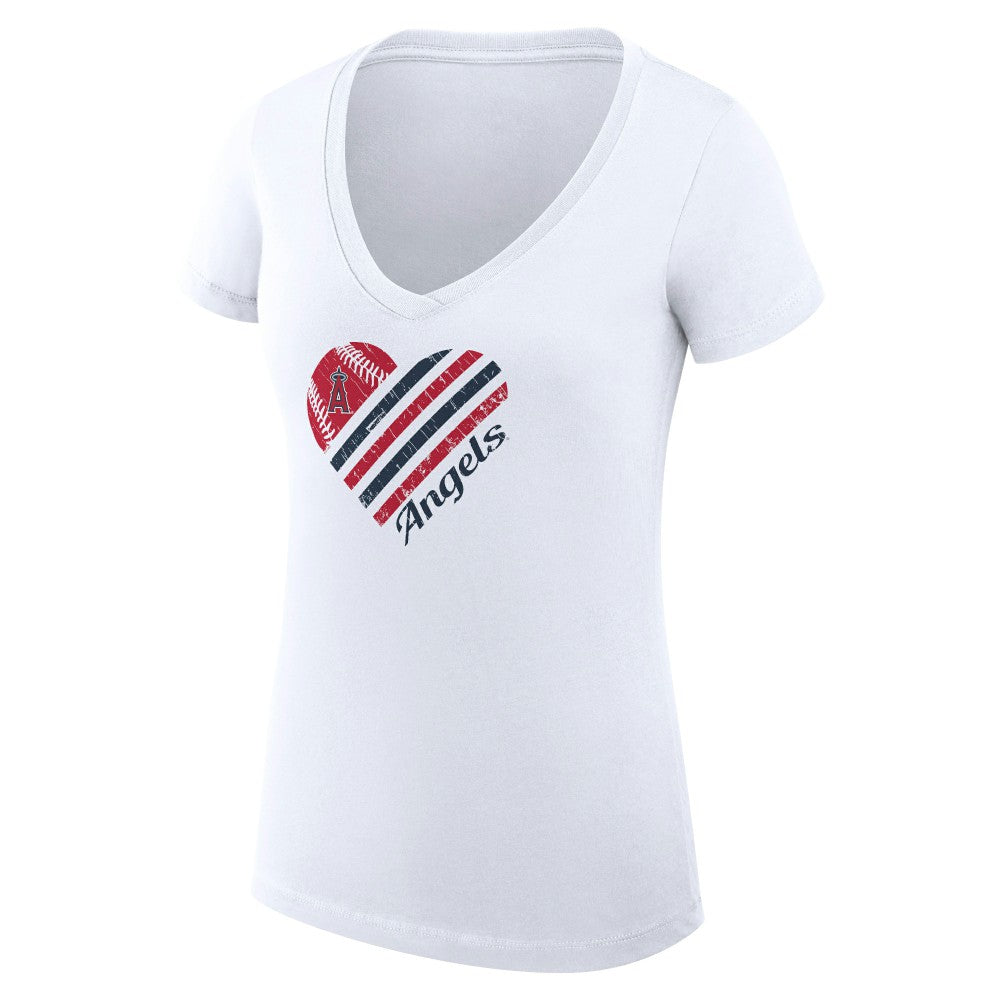 Los Angeles Angels G-III 4Her by Carl Banks Women's Super-Slim Fit Lightweight Heart V-Neck T-Shirt - White - MLB Lifestyle