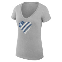 Los Angeles Dodgers G-III 4Her by Carl Banks Women's Super-Slim Fit Lightweight Heart V-Neck T-Shirt - Heather Gray - MLB Lifestyle