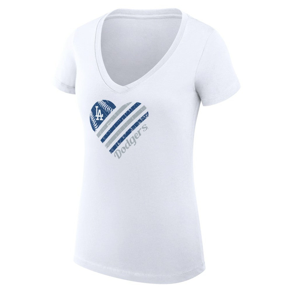 Los Angeles Dodgers G-III 4Her by Carl Banks Women's Super-Slim Fit Lightweight Heart V-Neck T-Shirt - White - MLB Sale