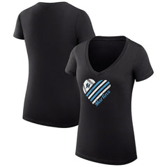 Miami Marlins G-III 4Her by Carl Banks Women's Super-Slim Fit Lightweight Heart V-Neck T-Shirt - Black - MLB on Sale